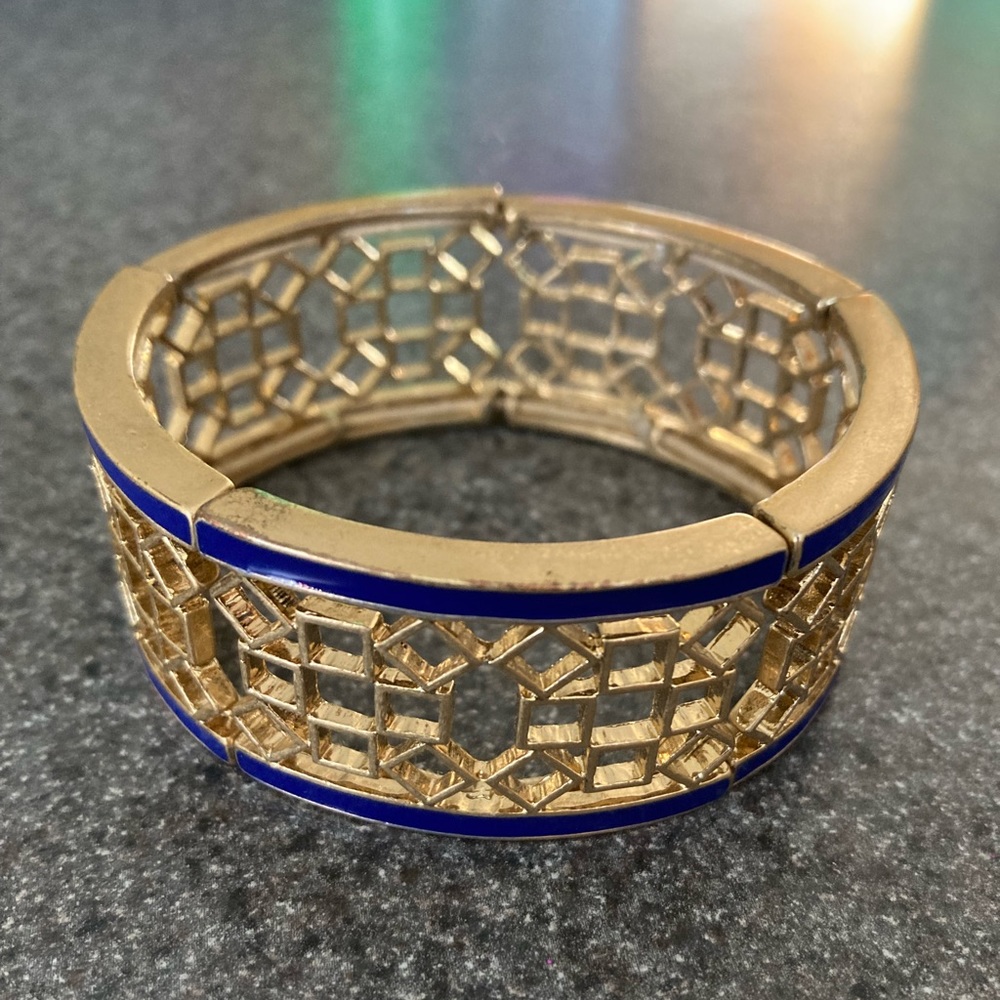 Lia, Sophia, blue and gold stretch bracelet, wideband